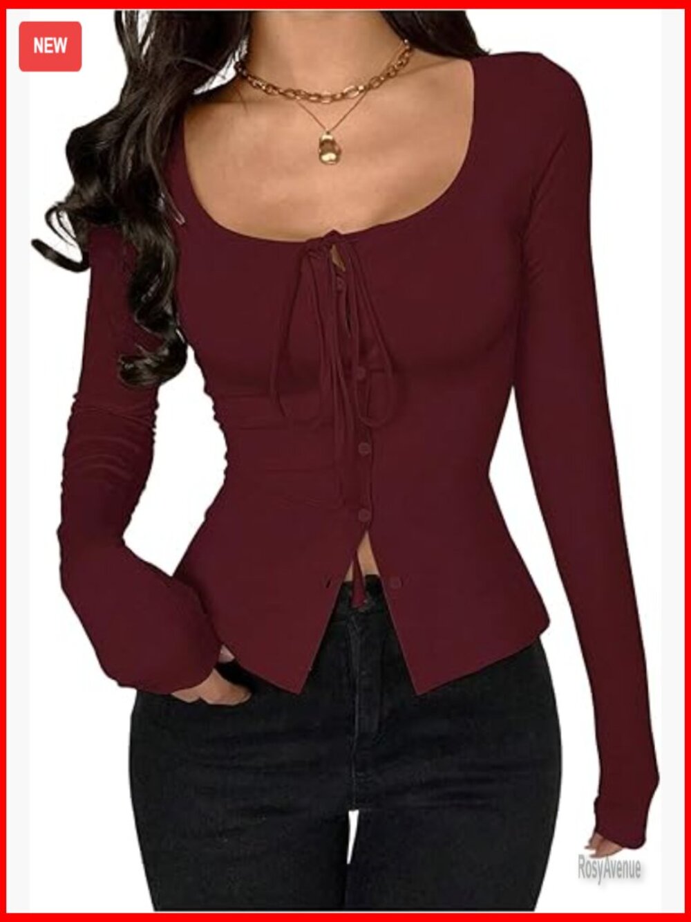 Long Sleeve Bow Tie Button Down Scoop Neck T-Shirt Going Out Tops
